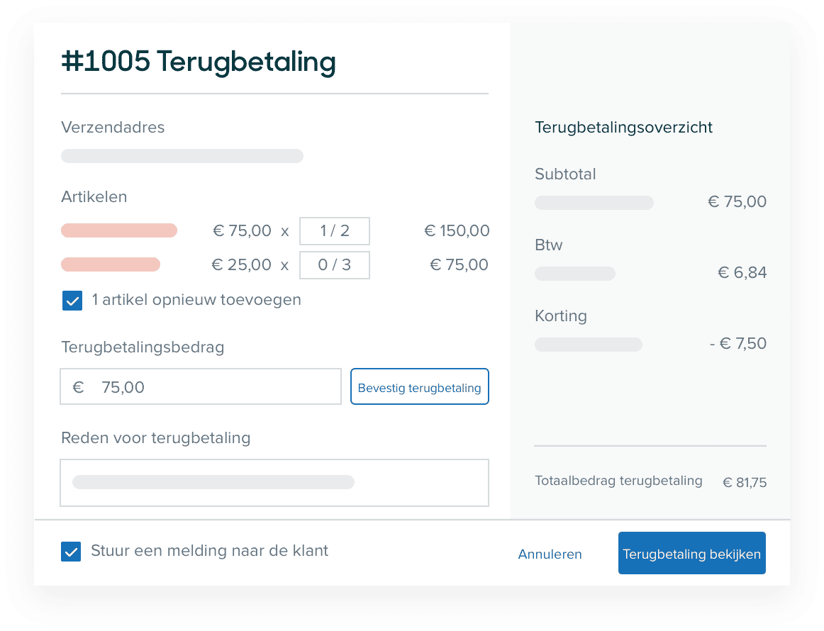 Agent workspace with order refund details