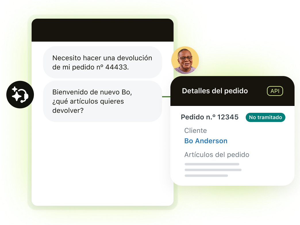 Cliente chateando con un agente IA